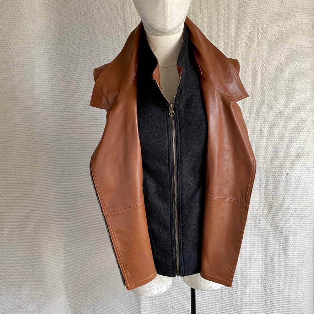 VTG 90s M Leather Wool Sleeveless Moto Jacket Vest - Picture 2 of 8